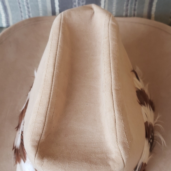 Vintage Bee Custom Cowboy Hat Tan Suede Feather M - Picture 11 of 11